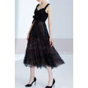 Robe De Fête Simple Noir A Bretelles Jupe Etoilée En Tulle - Ref C995 - 03