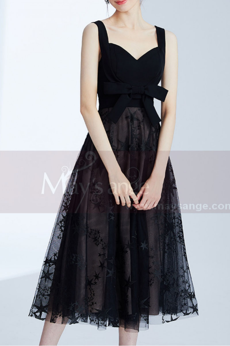 Midi Black Elegant Gown With Star Tulle Skirt - Ref C995 - 01