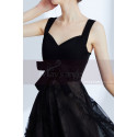 Robe De Fête Simple Noir A Bretelles Jupe Etoilée En Tulle - Ref C995 - 06