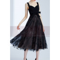 Robe De Fête Simple Noir A Bretelles Jupe Etoilée En Tulle - Ref C995 - 07