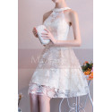 Embroidered Short High Neck Ivory Evening Dress - Ref C1927 - 05