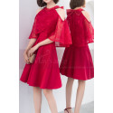 Red Dinner Gowns With Lace Cape And Knot On The Back - Ref C1926 - 02