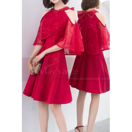Tenue De Soirée Femme Rouge Haut Virevoltant En Dentelle Et Nœud