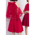 Red Dinner Gowns With Lace Cape And Knot On The Back - Ref C1926 - 04