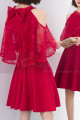 Red Dinner Gowns With Lace Cape And Knot On The Back - Ref C1926 - 04