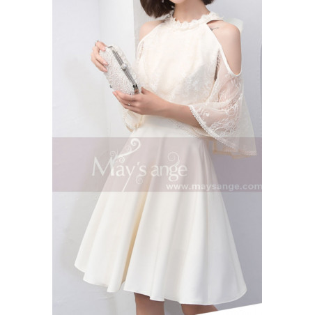 Ivory Short Party Dress With Lace Cape