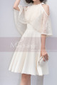 Ivory Short Party Dress With Lace Cape - Ref C1921 - 03