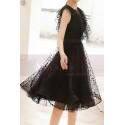 Robe Courte Cocktail Noire A Pois Avec Sa Jupe Virevoltante - Ref C998 - 02