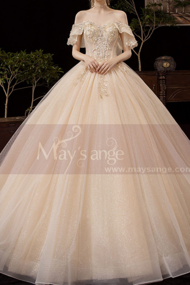 Luxury Off The Shoulder Champagne Wedding Dress Ball Gown - M081 #1