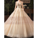 Modern Ad Luxurious Ivory Golden Princess Wedding Dress With Long Train - Ref M078 - 04