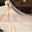 Modern Ad Luxurious Ivory Golden Princess Wedding Dress With Long Train - Ref M078 - 06