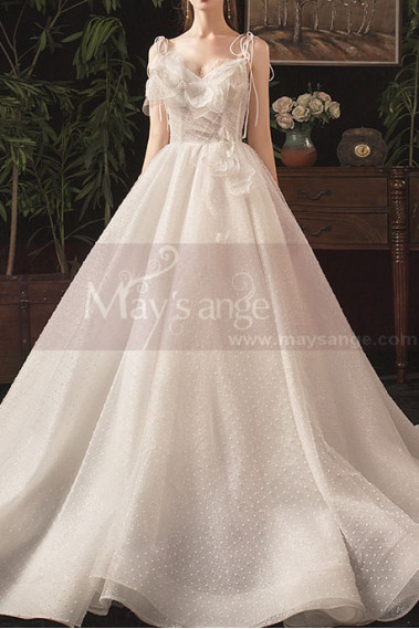 V Neckline Summer Wedding Dresses With Pretty Bow And Tie-Up Strap - M079 #1