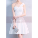 Short Ivory White Graduation Party Dress With One Shoulder - Ref C1932 - 02