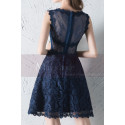 Sheer-Yoke Short  Navy Blue Lace Wedding-Guest Dress - Ref C1931 - 02