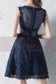 Sheer-Yoke Short  Navy Blue Lace Wedding-Guest Dress - Ref C1931 - 02