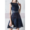 Sheer-Yoke Short  Navy Blue Lace Wedding-Guest Dress - Ref C1931 - 03