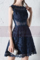 Sheer-Yoke Short  Navy Blue Lace Wedding-Guest Dress - Ref C1931 - 03