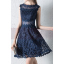 Sheer-Yoke Short  Navy Blue Lace Wedding-Guest Dress - Ref C1931 - 04
