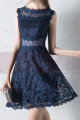 Sheer-Yoke Short  Navy Blue Lace Wedding-Guest Dress - Ref C1931 - 04