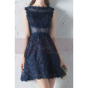 Sheer-Yoke Short  Navy Blue Lace Wedding-Guest Dress - Ref C1931 - 05