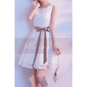 Lace White Short Party Dress With Brown Ribbon Belt - Ref C1930 - 02