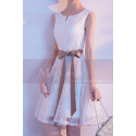 Lace White Short Party Dress With Brown Ribbon Belt - Ref C1930 - 03