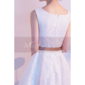 Lace White Short Party Dress With Brown Ribbon Belt - Ref C1930 - 04