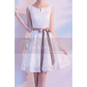 Lace White Short Party Dress With Brown Ribbon Belt - Ref C1930 - 05