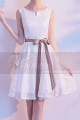 Lace White Short Party Dress With Brown Ribbon Belt - Ref C1930 - 05