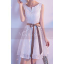 Lace White Short Party Dress With Brown Ribbon Belt - Ref C1930 - 06