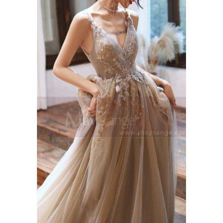 Backless Long Embroidered-Bodice A-Line Ball Gown