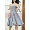 Strapless Short Chiffon Silver Grey Wedding-Guest Party Dress - Ref C1933 - 02