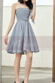 Strapless Short Chiffon Silver Grey Wedding-Guest Party Dress - Ref C1933 - 05