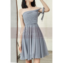 Strapless Short Chiffon Silver Grey Wedding-Guest Party Dress - Ref C1933 - 07