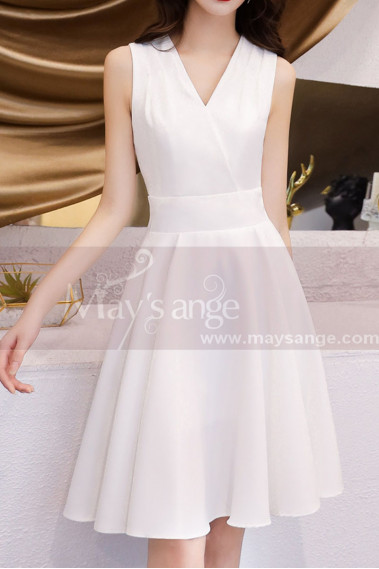 Short V-Neck White Evening Dresses - C1937 #1