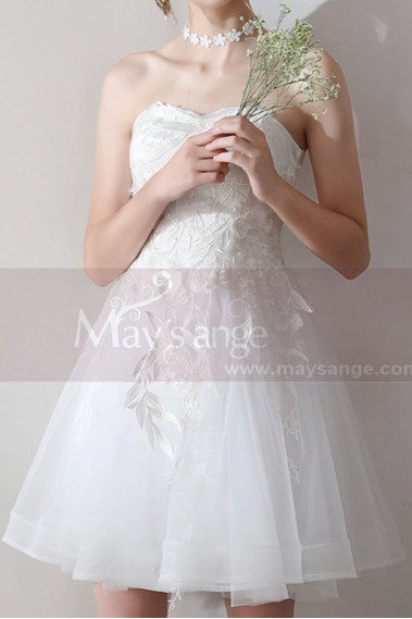 Strapless Embroidered Short White Cocktail Wedding Dress - C1938 #1