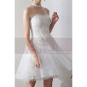 Strapless Embroidered Short White Cocktail Wedding Dress - Ref C1938 - 03