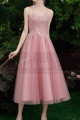 Tea-Length Pink Evening Gowns For Bridesmaid - Ref C1993 - 05