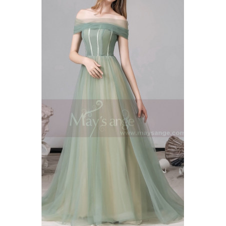 Two Color Off-the-Shoulder Ball Gown Dress
