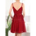 Robe Courte Rouge Framboise Double Bretelles Fines En Mousseline - Ref C910 - 02