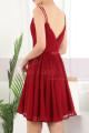 Robe Courte Rouge Framboise Double Bretelles Fines En Mousseline - Ref C910 - 03