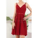 Backless Ruched Bodice Chiffon Red Summer Dress With Double Thin Straps - Ref C910 - 04