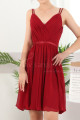 Backless Ruched Bodice Chiffon Red Summer Dress With Double Thin Straps - Ref C910 - 04