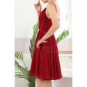 Robe Courte Rouge Framboise Double Bretelles Fines En Mousseline - Ref C910 - 05