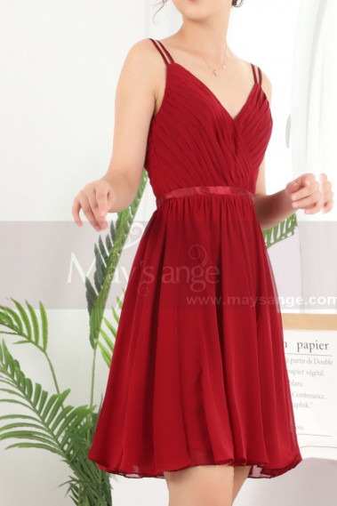 Backless Ruched Bodice Chiffon Red Summer Dress With Double Thin Straps - C910 #1