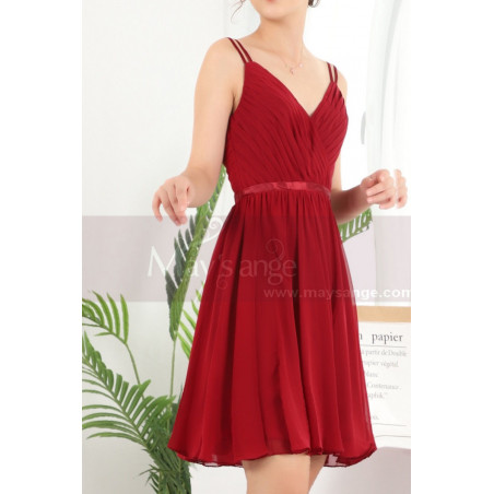 Backless Ruched Bodice Chiffon Red Summer Dress With Double Thin Straps