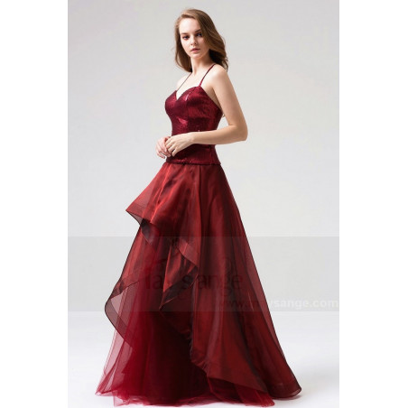 robe cérémonie longue bordeaux à bretelles