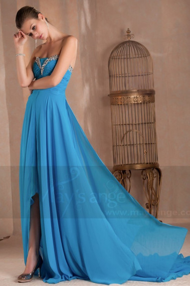 Robe de soirée Lys bleue en mousseline asymétrique - L284PROMO #1