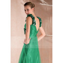 Robe de soiree vert kryptonite mousseline avec bretelles - Ref L280PROMO - 03