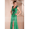 Robe de soiree vert kryptonite mousseline avec bretelles - Ref L280PROMO - 04